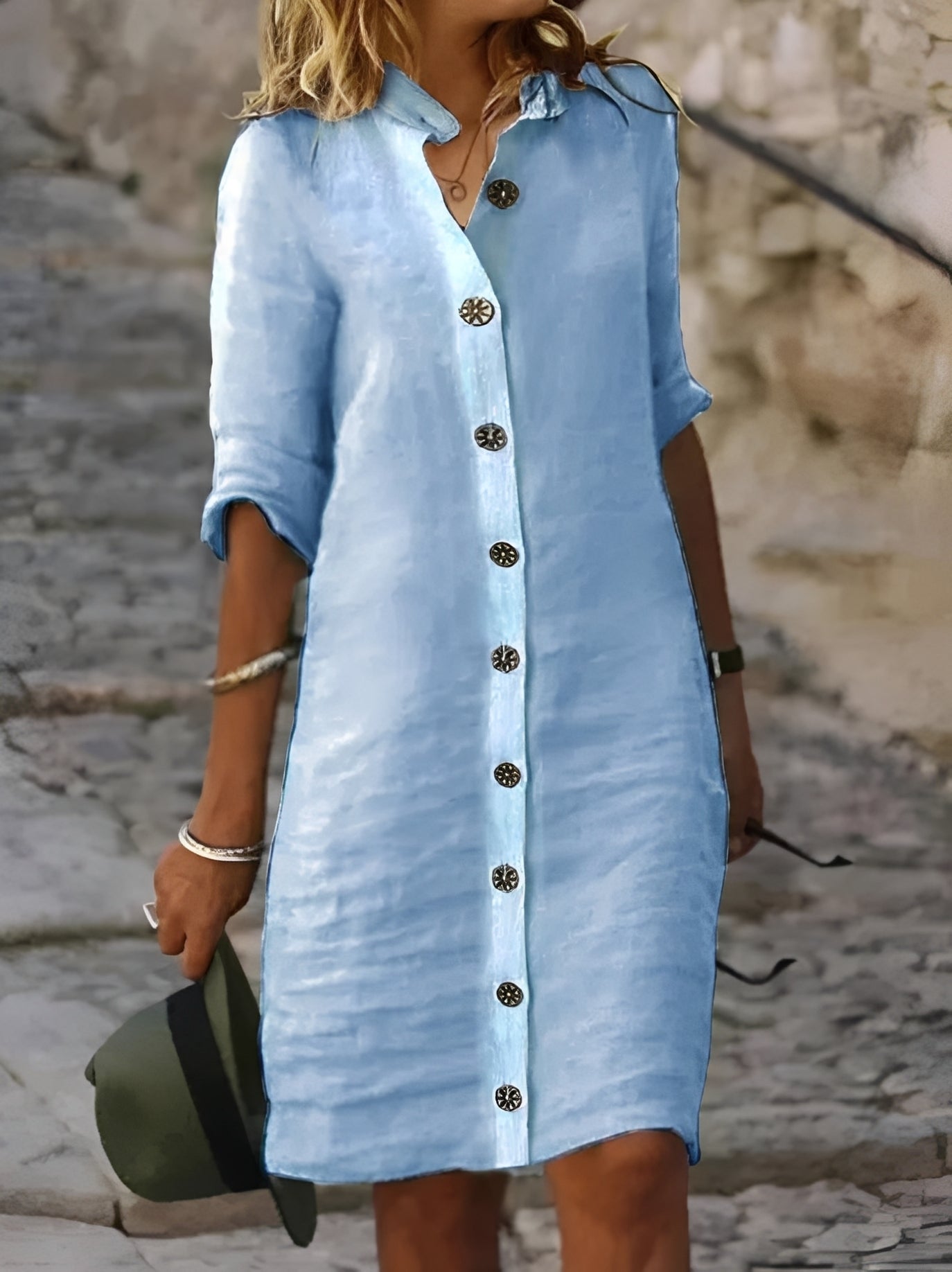 Robe chemise boutonnée à col pour femme