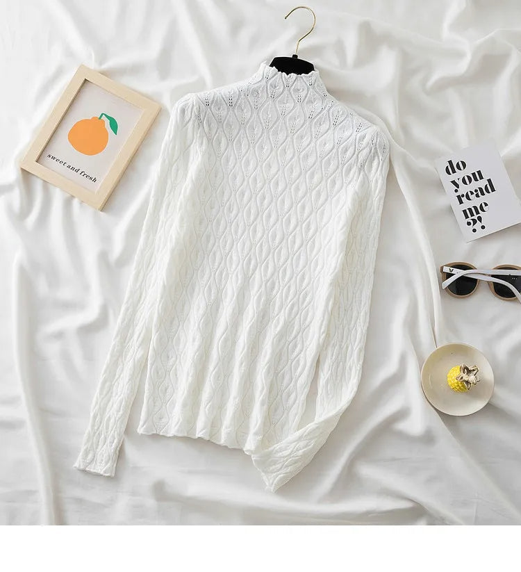Women's Mock Neck Cable Knit Sweater with Long Sleeves