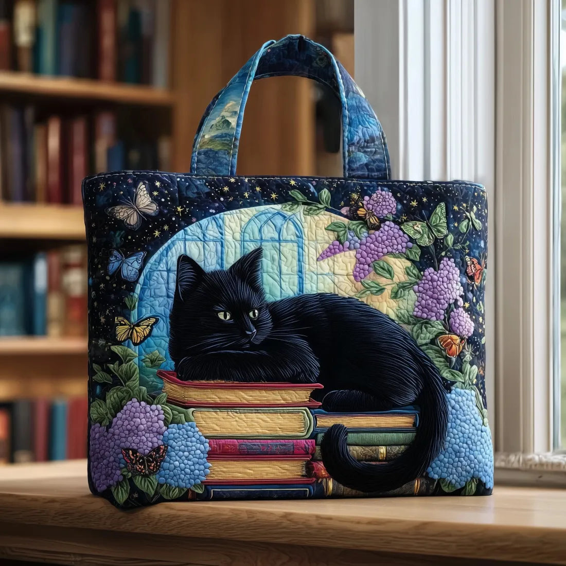 Bolso tote acolchado para mujer, Midnight Cat