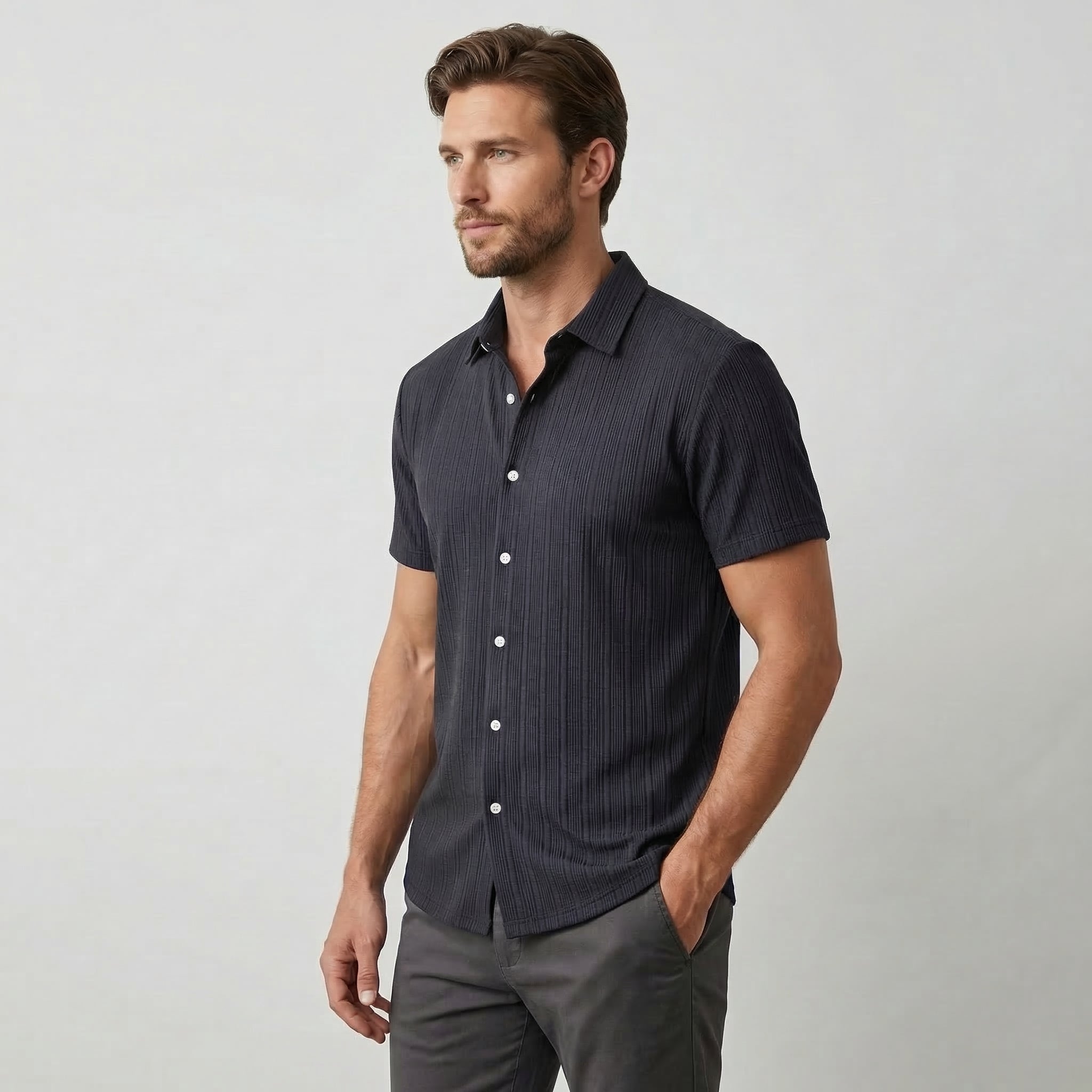 Men’s Short Sleeve Linen Shirt with Classic Collar