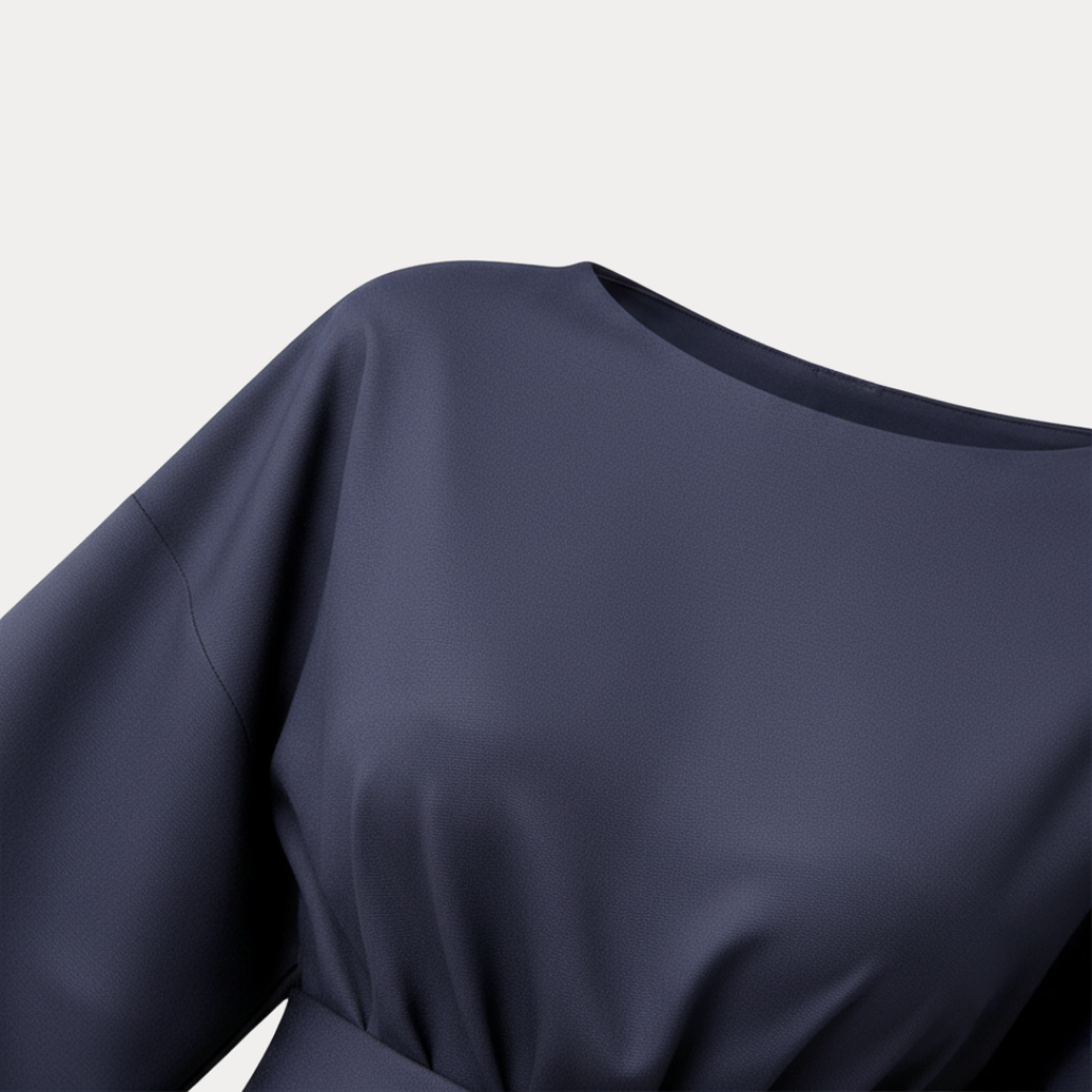 Elegantes Damen-Midikleid mit Bootsausschnitt, weiten Ärmeln, tailliertem Bund und ausgestelltem A-Linien-Rock