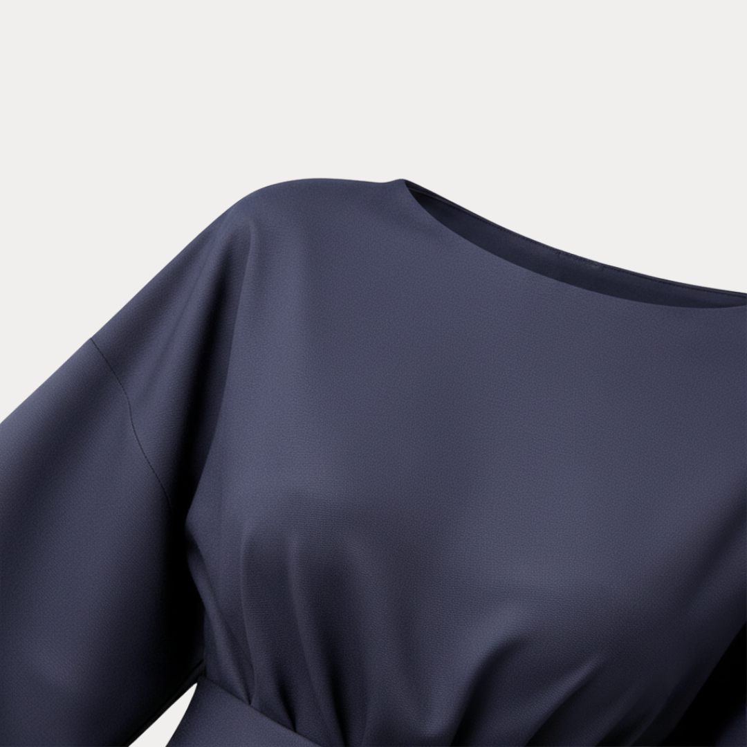 Elegantes Damen-Midikleid mit Bootsausschnitt, weiten Ärmeln, tailliertem Bund und ausgestelltem A-Linien-Rock