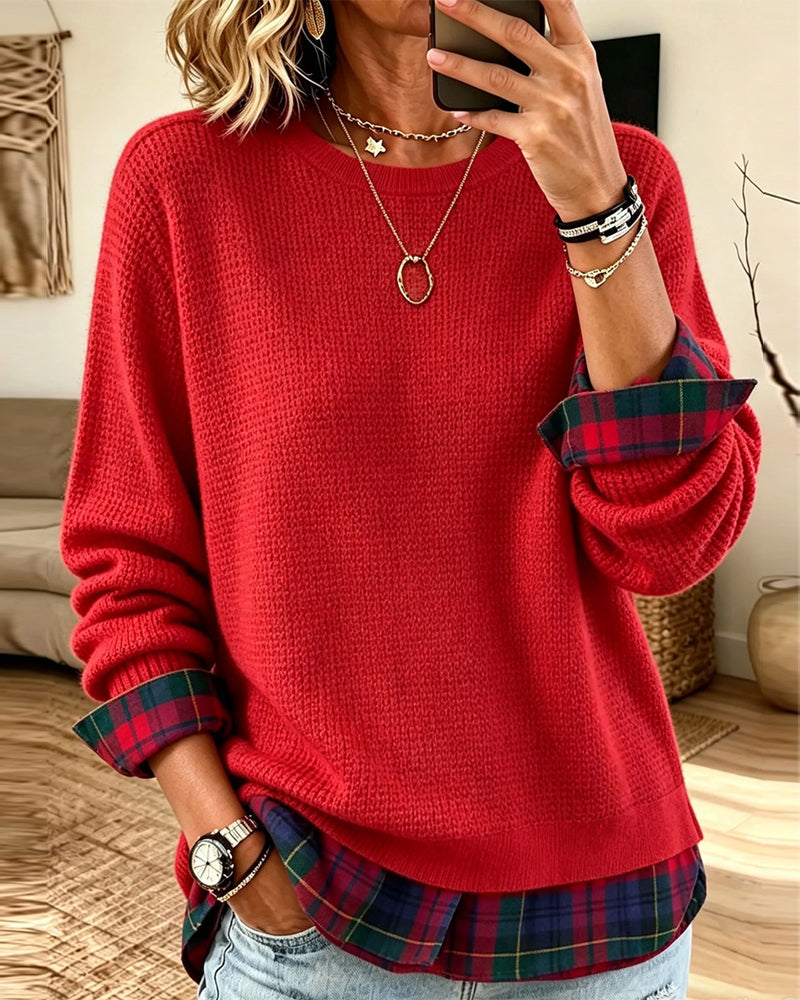 Women’s Plaid Trim Layered Sweater