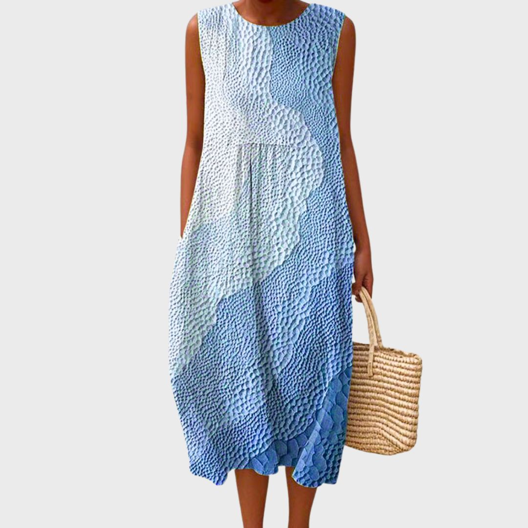 Robe mi-longue sans manches à coupe décontractée avec imprimé à carreaux bicolore et poches pour femme