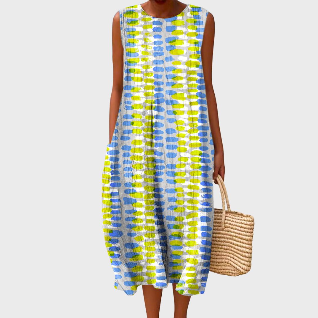 Robe mi-longue sans manches à coupe décontractée avec imprimé à carreaux bicolore et poches pour femme