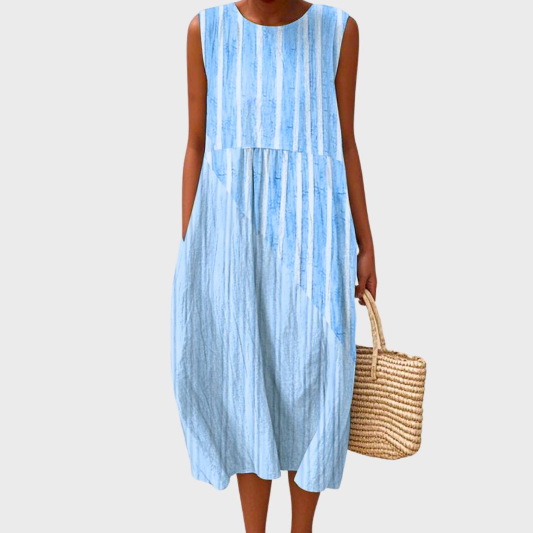 Robe mi-longue sans manches à coupe décontractée avec imprimé à carreaux bicolore et poches pour femme