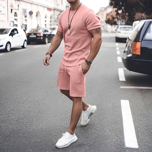 Ensemble décontracté deux pièces pour homme : t-shirt manches courtes et short à cordon