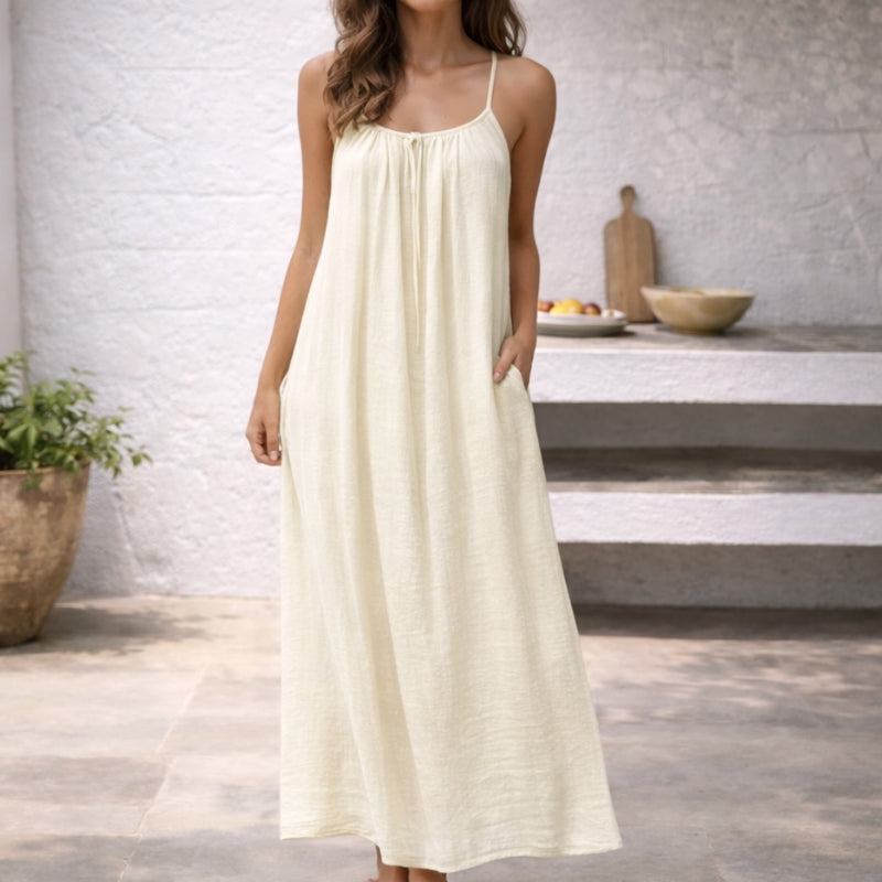 Damen Maxikleid mit Spaghettiträgern, ärmellos und Seitentaschen