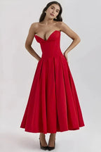 Damenmidikleid mit Korsettoberteil, voluminösem Rock und strukturiertem Design