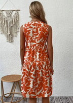 Women's Tropical Leaf Print Dress with Tiered Relaxed Summer Fit