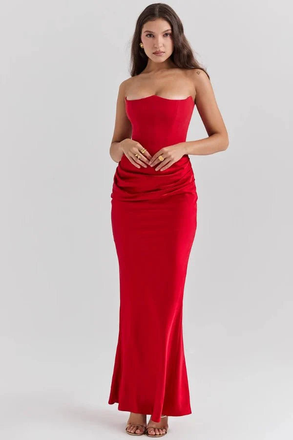 Damen trägerloses Maxikleid mit Korsettoberteil und geraffter Taillensilhouette