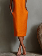 Women's Sleeveless Round Neck Midi Dress with Pockets