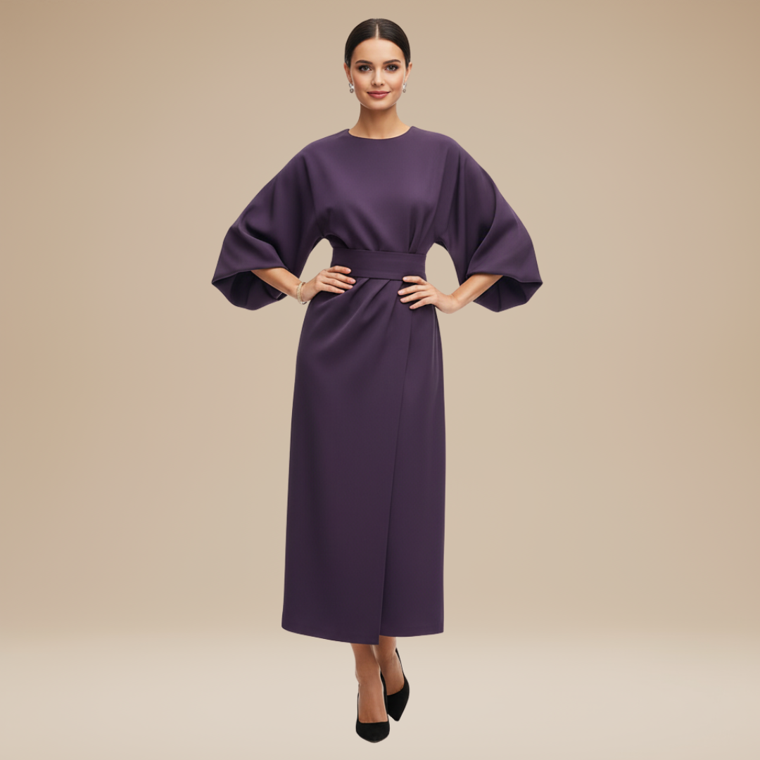 Elegantes Damen-Midikleid mit Bootsausschnitt, weiten Ärmeln, tailliertem Bund und ausgestelltem A-Linien-Rock