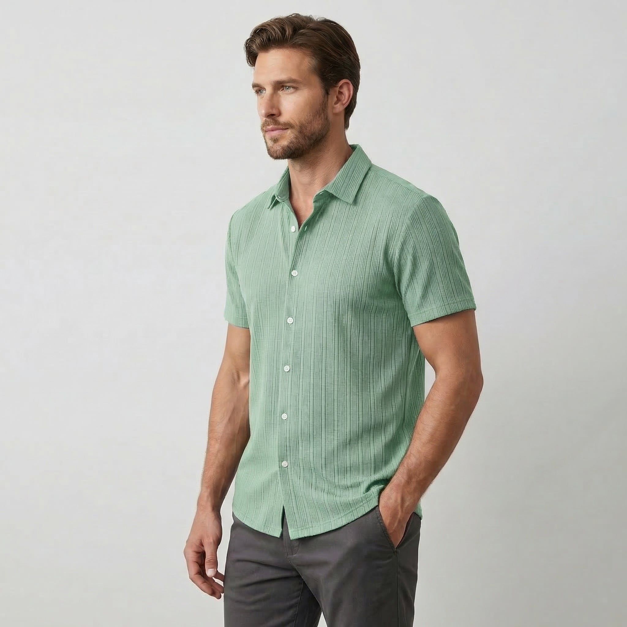 Men’s Short Sleeve Linen Shirt with Classic Collar