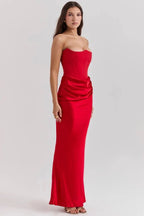 Damen trägerloses Maxikleid mit Korsettoberteil und geraffter Taillensilhouette