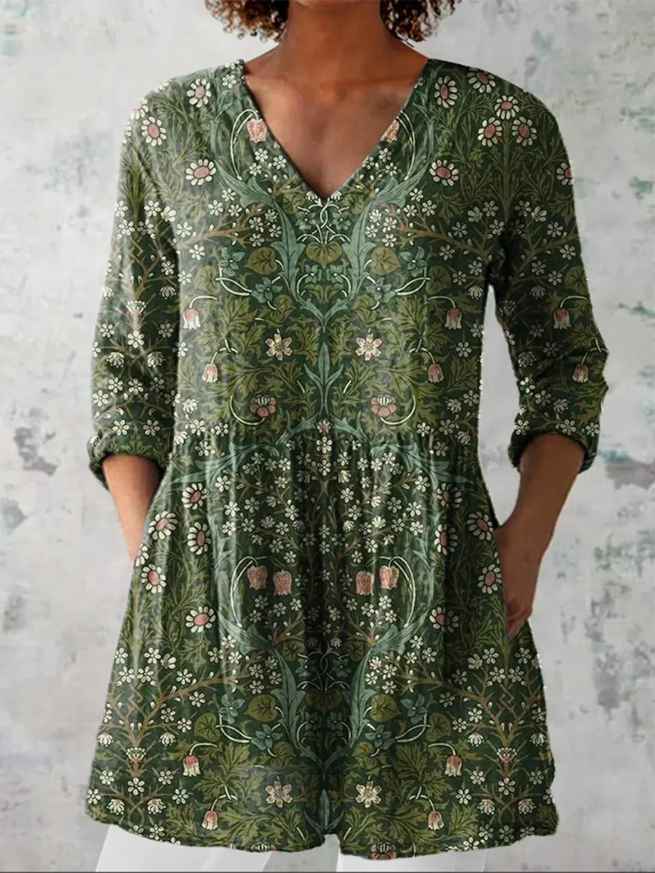 Women’s Botanical Print V-Neck Tunic