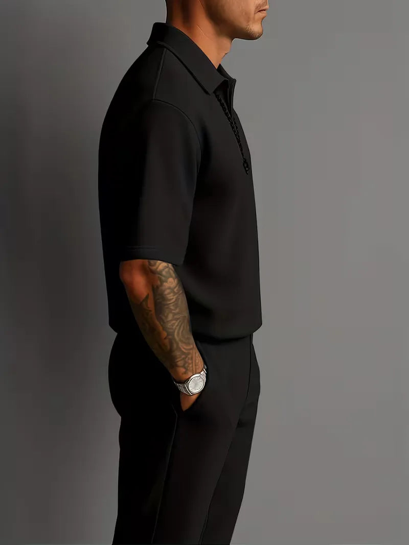 Herren Smart-Casual-Zweiteiler mit Poloshirt und geraden Hosenbeinen