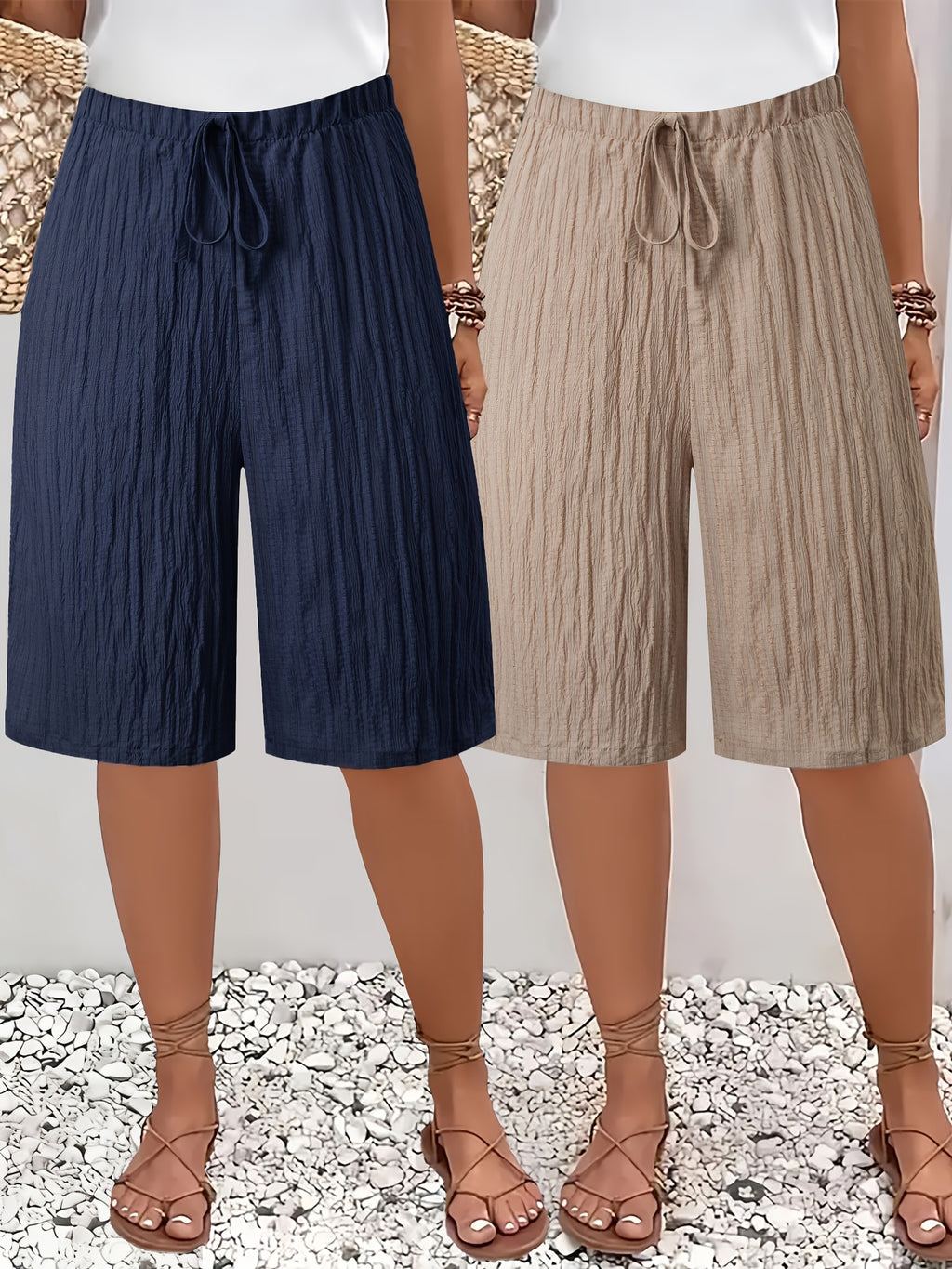 Damen Bermudashorts mit weitem Bein und lockerem Tunnelzug