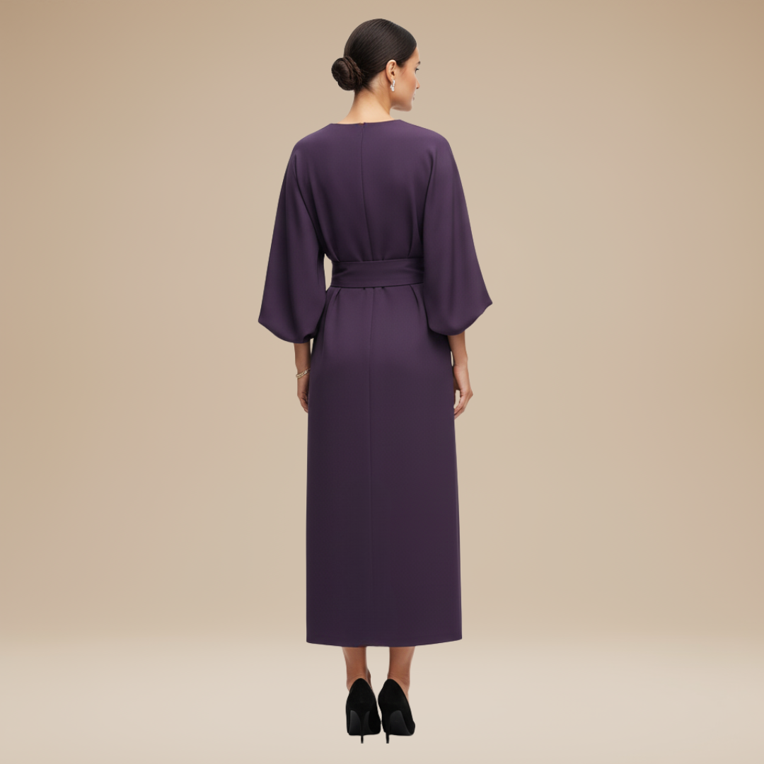 Elegantes Damen-Midikleid mit Bootsausschnitt, weiten Ärmeln, tailliertem Bund und ausgestelltem A-Linien-Rock