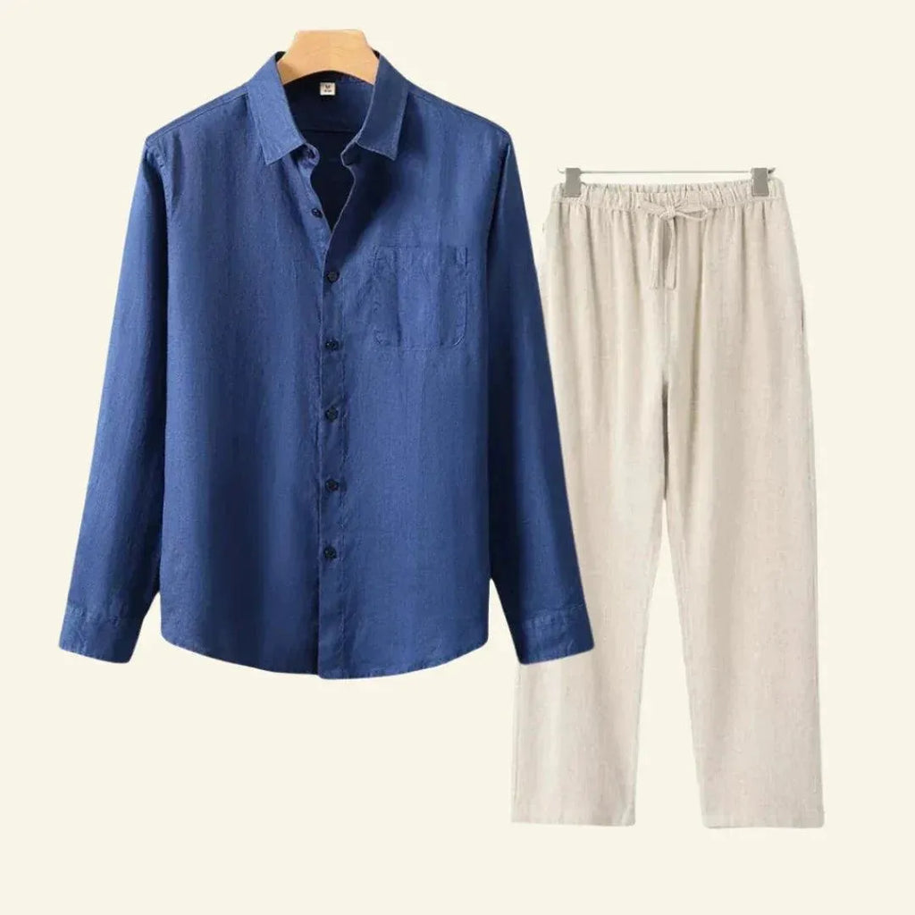 Herren Leinen-Co-ord-Set mit lockerem Schnitt Atmungsaktiv Leichtgewichtiger Sommerstil