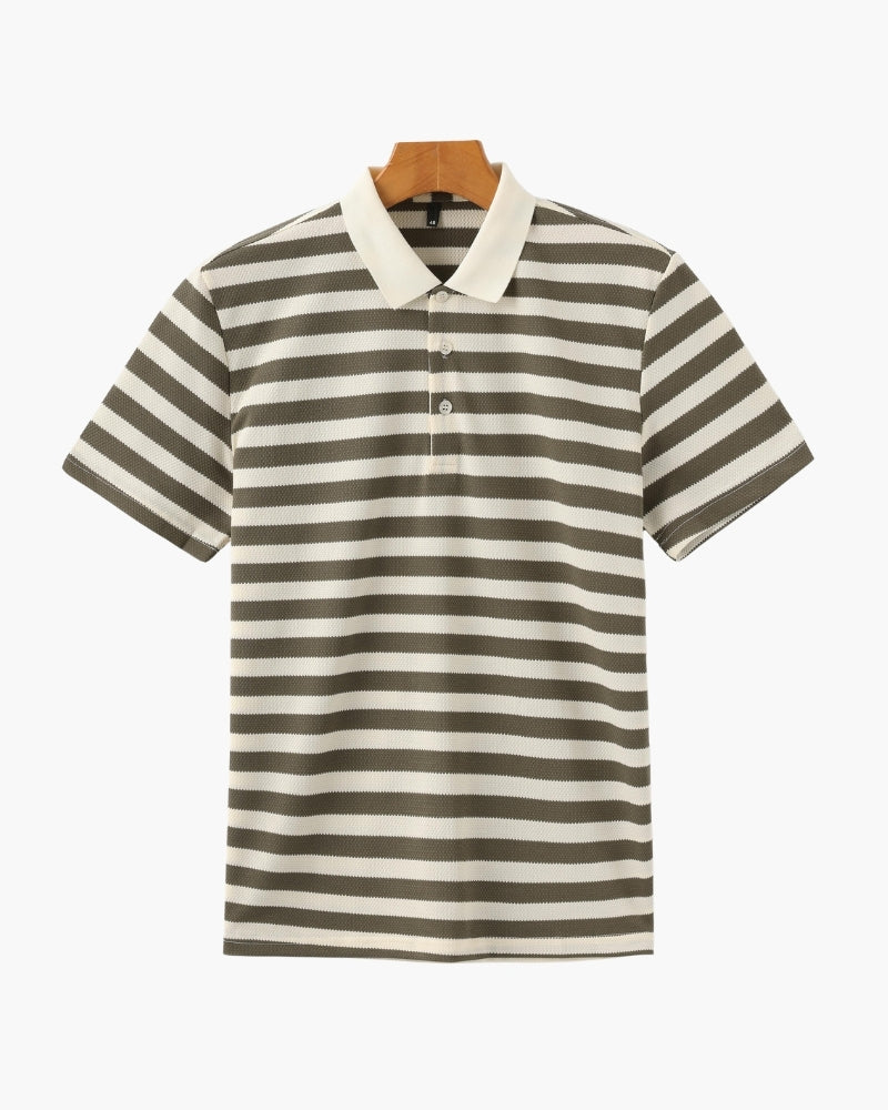 Herren Klassisches Breton Gestreiftes Poloshirt mit Kontrastkragen und Strukturstrick-Finish
