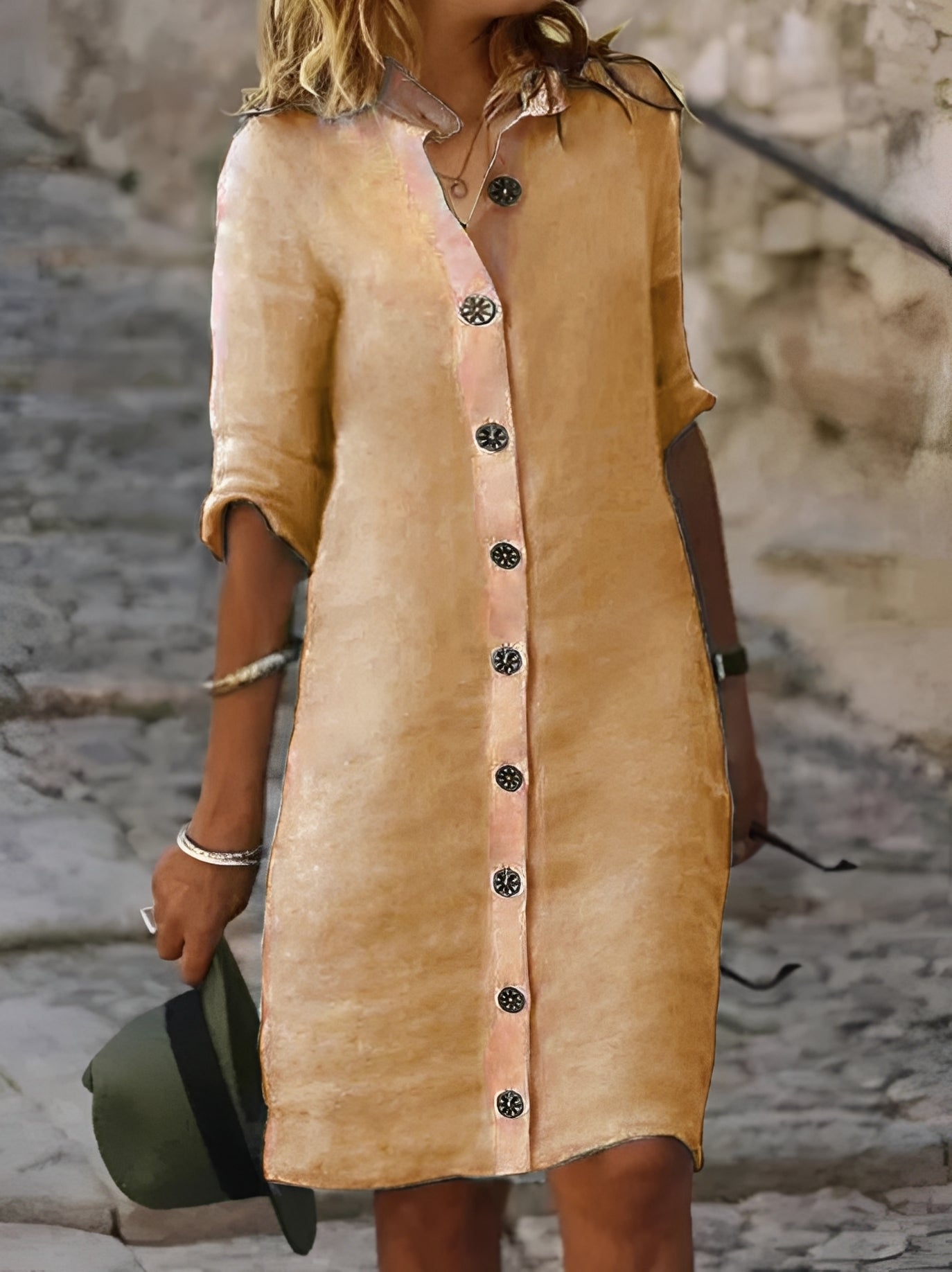 Women's Button Front Collared Shirt Dress
