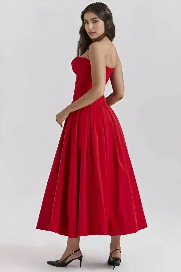 Damenmidikleid mit Korsettoberteil, voluminösem Rock und strukturiertem Design