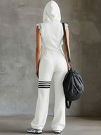 Damen-Jumpsuit mit Kapuze, Reißverschluss vorn und weitem Bein