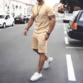 Herren Freizeit T-Shirt mit kurzen Ärmeln und Kordelzug-Shorts im zweiteiligen Set