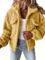 Damen-Plüsch-Sherpa-Jacke mit praktischen Taschen