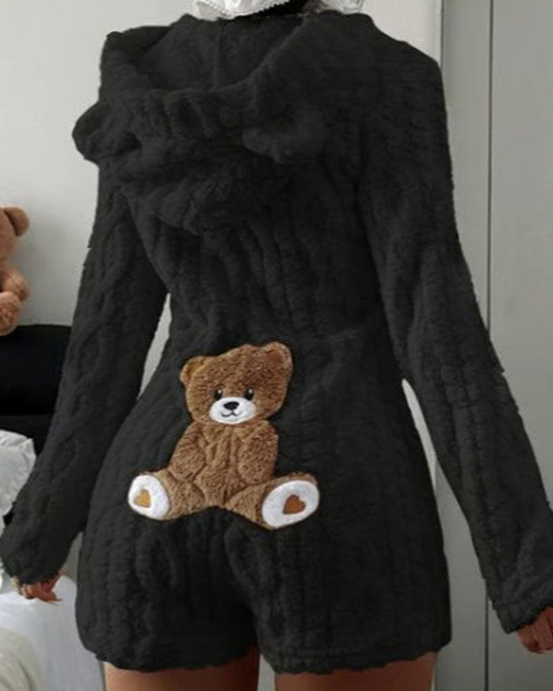 Combinaison à capuche pour femme en maille torsadée duveteuse