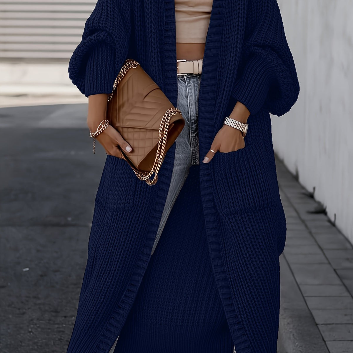 Women’s Longline Open-Front Knit Cardigan
