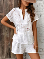 Women’s Broderie Anglaise Playsuit with V-Neck and Flowing Fit