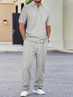 Men's Textured Half-Zip Polo & Trousers Set