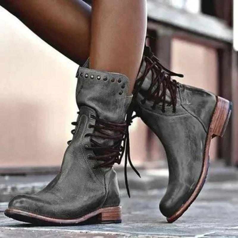 Women's Vintage Lace-Up Low Heel Ankle Boots