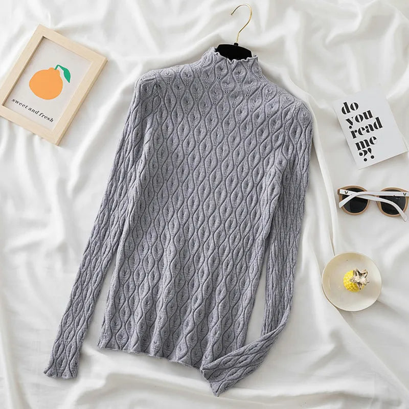 Women's Mock Neck Cable Knit Sweater with Long Sleeves