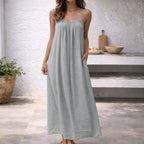 Damen Maxikleid mit Spaghettiträgern, ärmellos und Seitentaschen