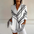 Damen Bluse mit geometrischem Muster, Knopfleiste vorne und langen Ärmeln für den Alltag