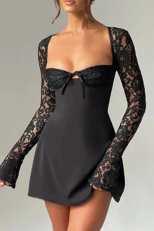 Damen Spitzen-Minikleid mit geformtem Bustier, ausgestellten Ärmeln und figurbetonter Passform