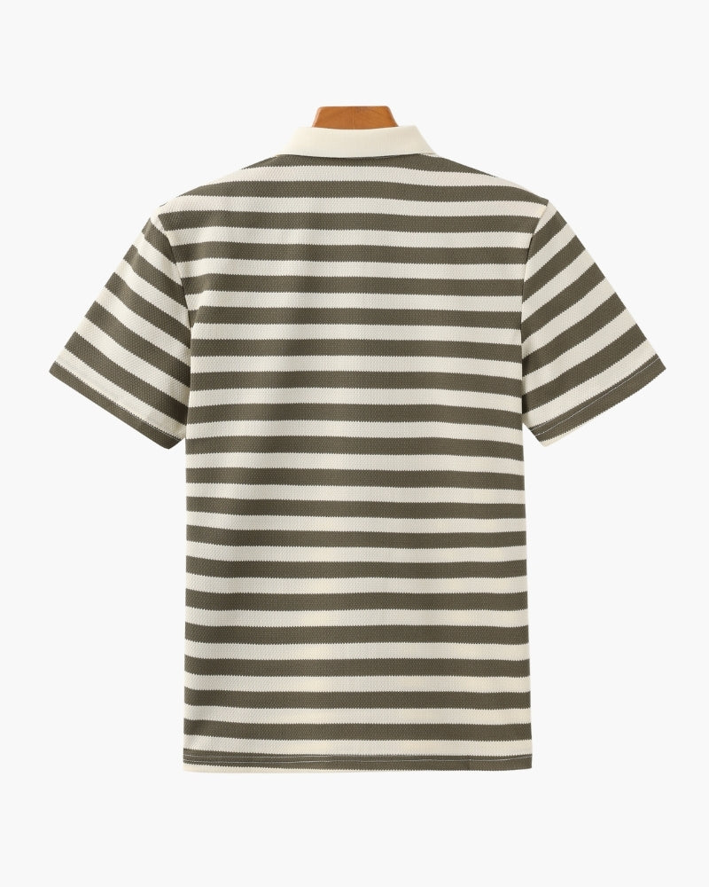 Men's Classic Breton Striped Polo Shirt with Contrast Collar and Textured Knit Finish