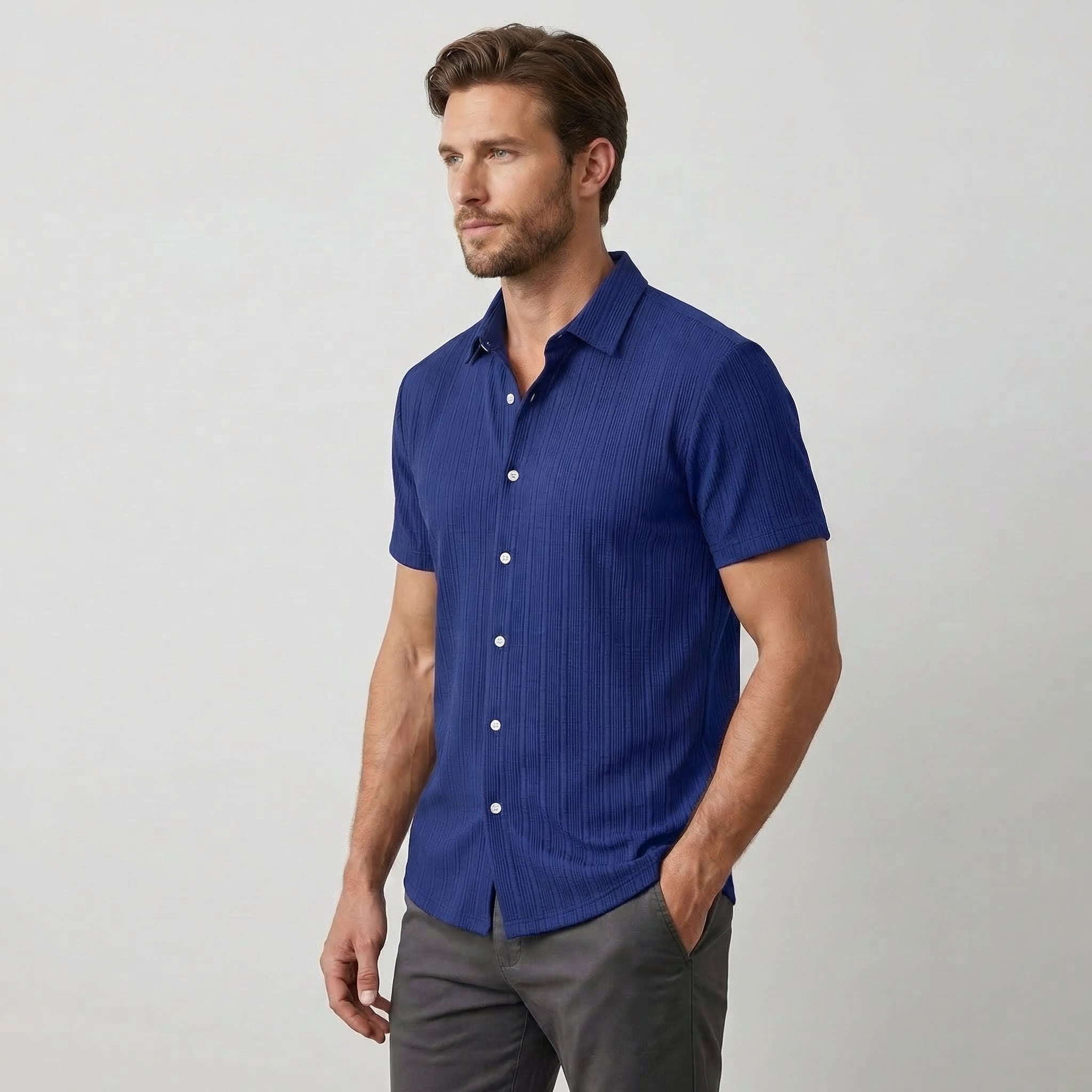 Men’s Short Sleeve Linen Shirt with Classic Collar