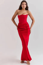Damen trägerloses Maxikleid mit Korsettoberteil und geraffter Taillensilhouette