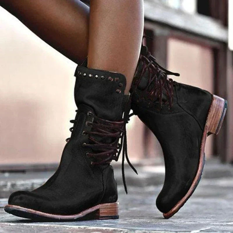 Women's Vintage Lace-Up Low Heel Ankle Boots