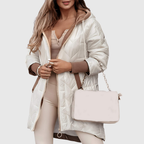 Damen-Steppjacke mit Kapuze, extra langem Schnitt und Daunenoptik