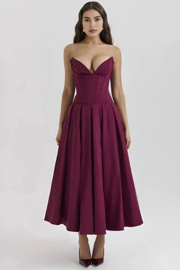 Damenmidikleid mit Korsettoberteil, voluminösem Rock und strukturiertem Design
