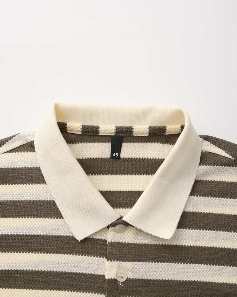 Men's Classic Breton Striped Polo Shirt with Contrast Collar and Textured Knit Finish