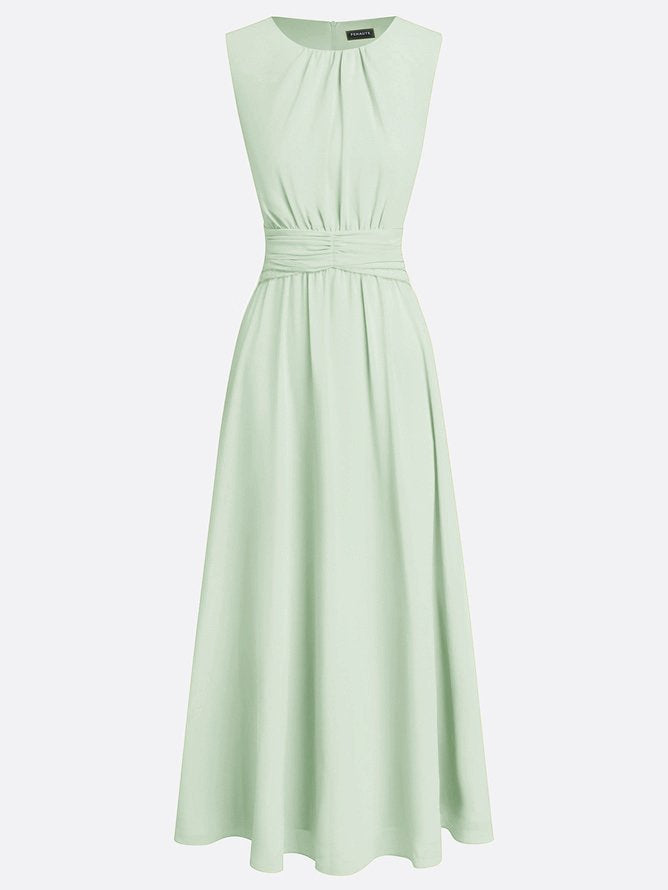 Ärmelloses Chiffon-Maxikleid für Damen mit geraffter Taille und fließendem Saum