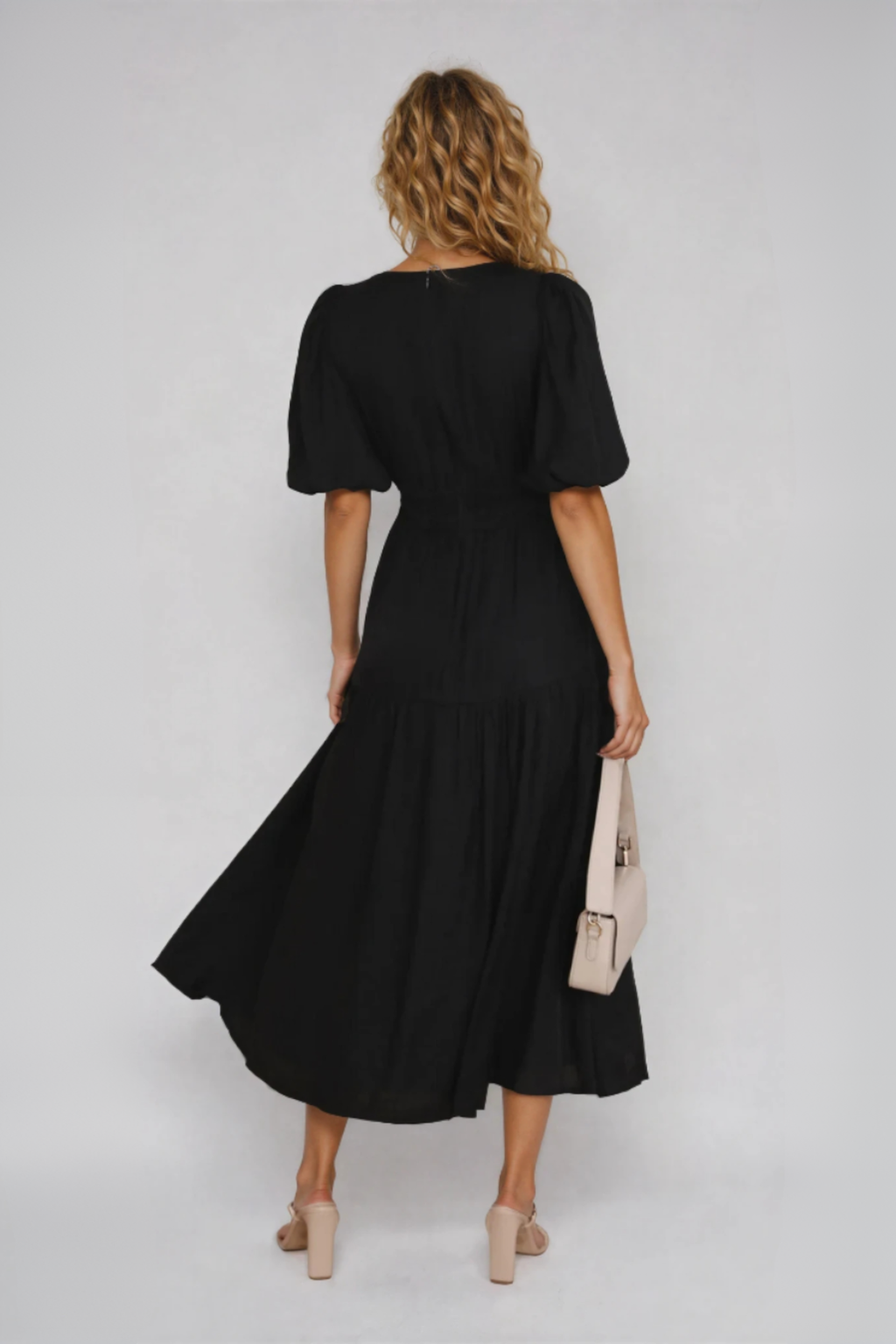Women's Puff Sleeve Midi Dress for Elegant Everyday and Summer Styling