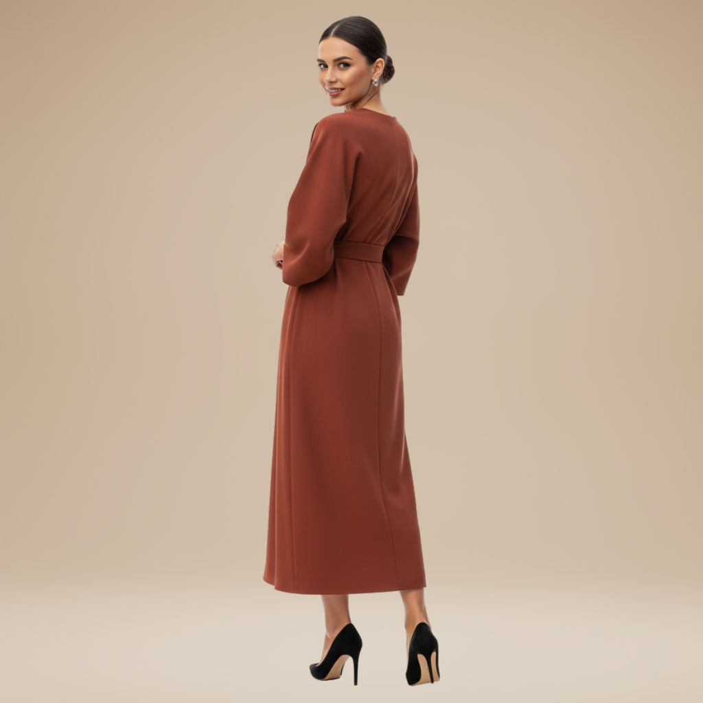 Elegantes Damen-Midikleid mit Bootsausschnitt, weiten Ärmeln, tailliertem Bund und ausgestelltem A-Linien-Rock