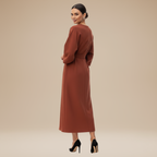 Elegantes Damen-Midikleid mit Bootsausschnitt, weiten Ärmeln, tailliertem Bund und ausgestelltem A-Linien-Rock